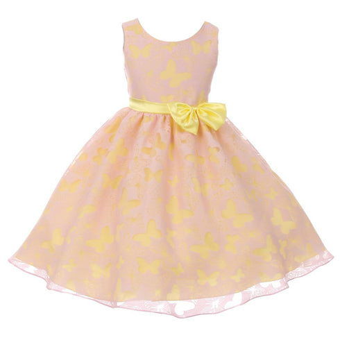Kids Dream Big Girls Pink Yellow Butterfly Burnout Organza Easter Dress 8-12 - SophiasStyle.com
